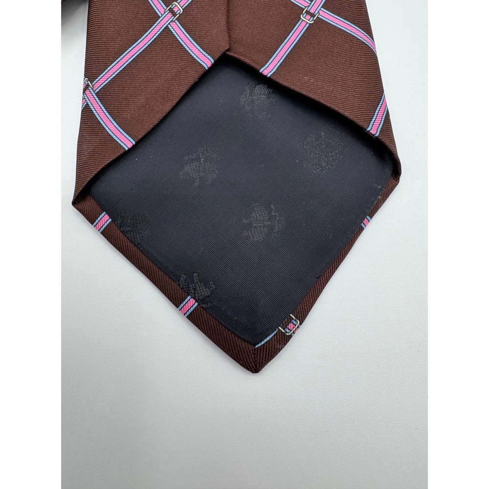 Brooks‎ Brothers Makers Silk Tie Brown Pink Blue Belt Buckle Equestrian Pattern - Picture 3 of 6
